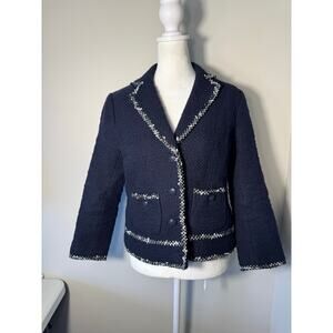 Talbots Navy Blue Tweed Blazer Jacket Size 4P